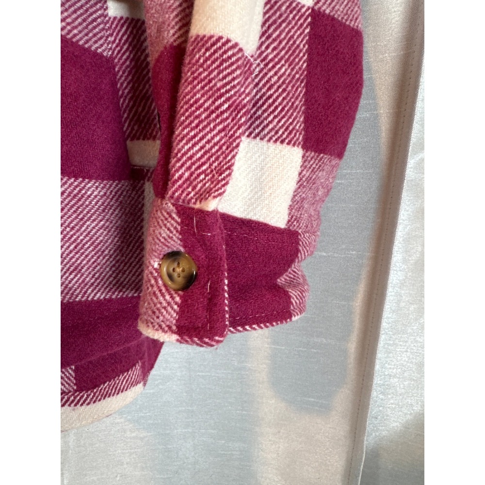 Plaid Shacket Burgundy White Button Down Shirt Jacket Women's Size L‎ - Picture 3 of 7